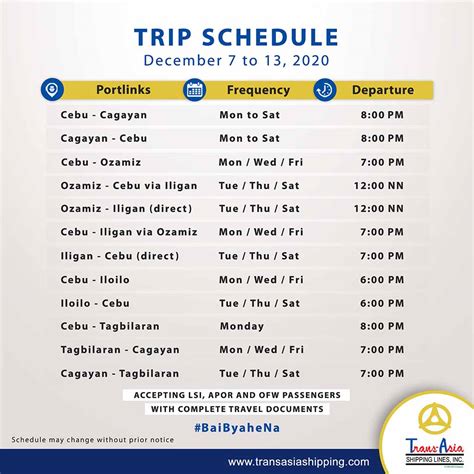 trans asia schedule